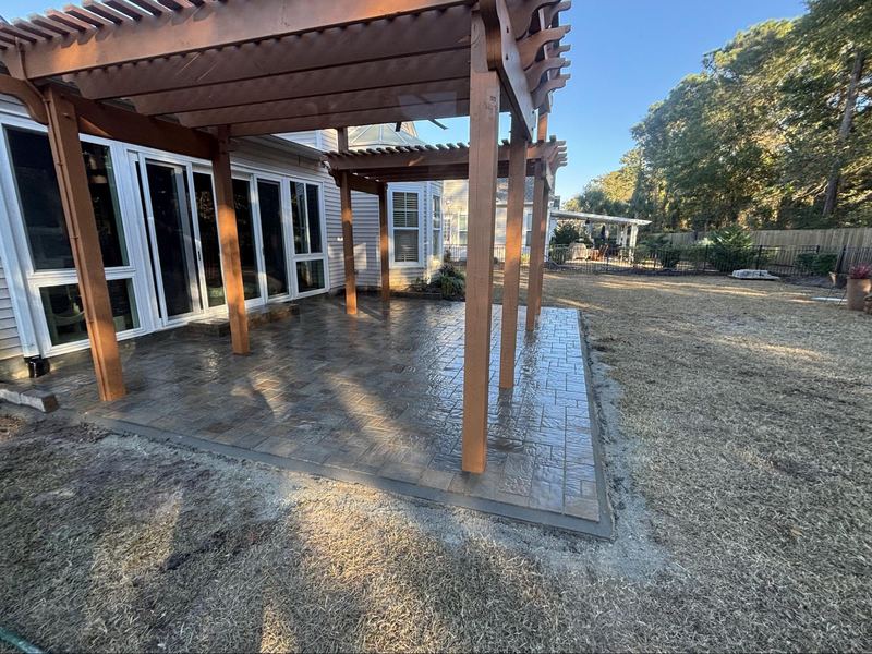 Stamped Concrete Patio Under Pergola
